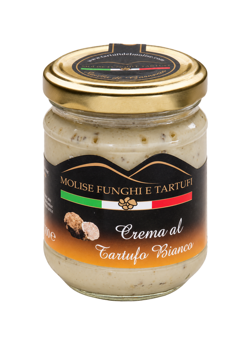 Vasetto di crema al tartufo bianco pregiato e tartufo bianchetto di Molise Funghi e Tartufi vendita all'ingrosso a ristoranti pizzerie bar negozi gastronomie laboratori cucine professionali per aperitivi pasta carne