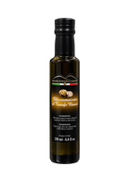 Bottiglia di condimento a base di olio extra vergine di oliva evo aromatizzato al tartufo bianco di Molise Funghi e Tartufi vendita all'ingrosso a ristoranti pizzerie bar negozi gastronomie laboratori cucine professionali per aperitivi vegani pasta carne