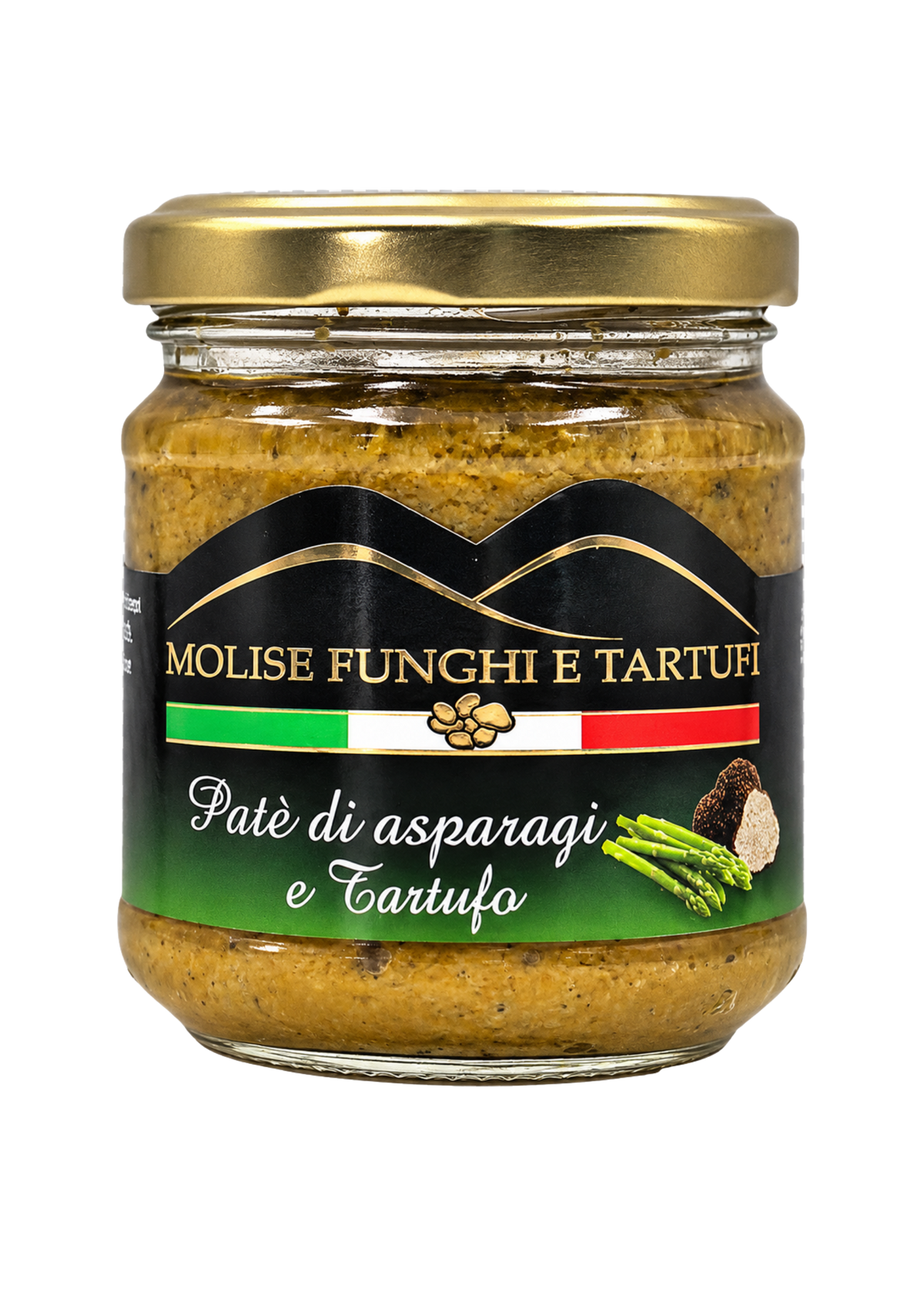Vasetto di paté di asparagi al tartufo nero estivo di Molise Funghi e Tartufi vendita all'ingrosso a ristoranti pizzerie bar negozi gastronomie laboratori cucine professionali per aperitivi vegani pasta