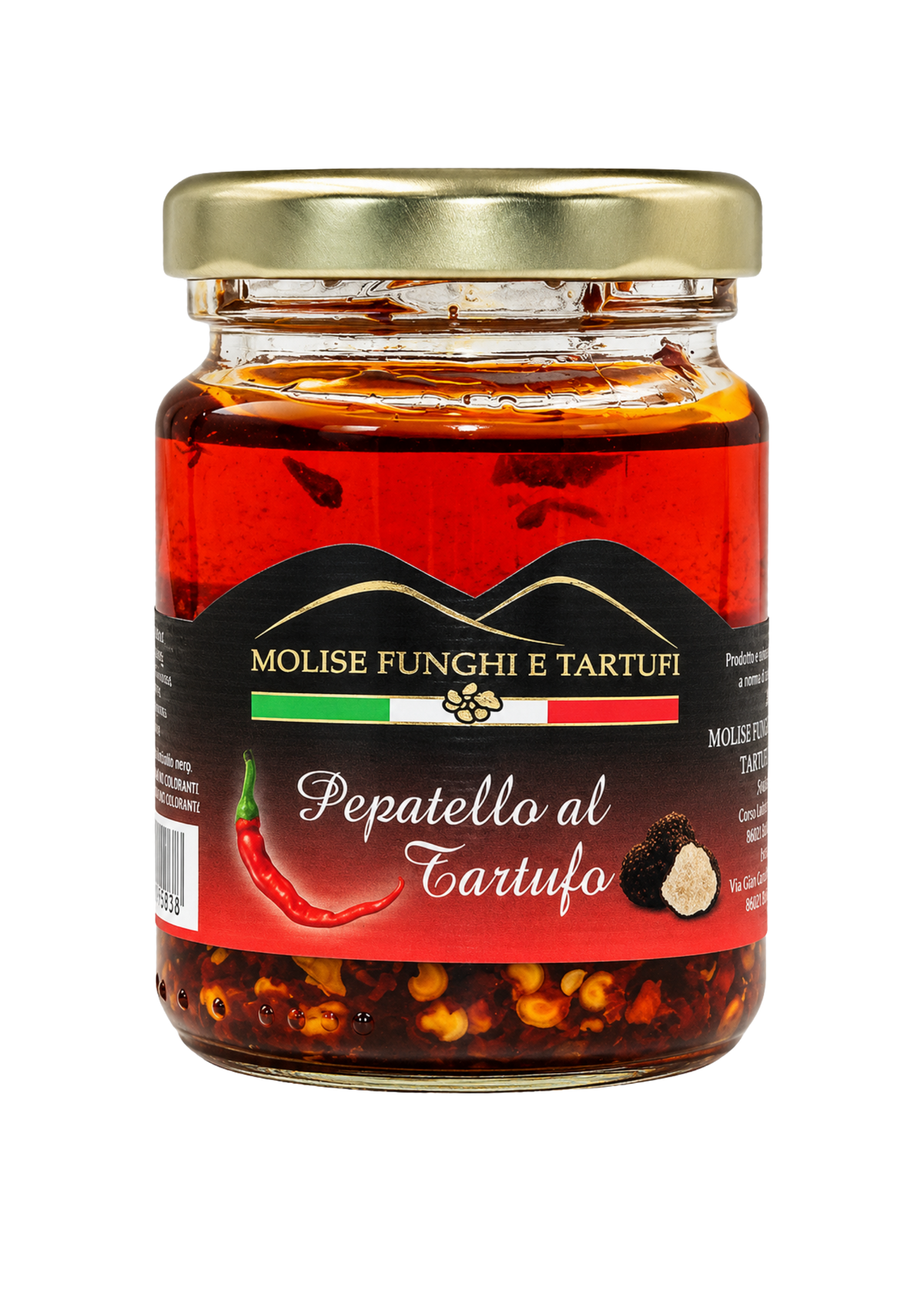 Vasetto di peperoncino pepatello al tartufo nero estivo con olio d'oliva di Molise Funghi e Tartufi vendita all'ingrosso a ristoranti pizzerie bar negozi gastronomie laboratori cucine professionali per aperitivi e pasta 