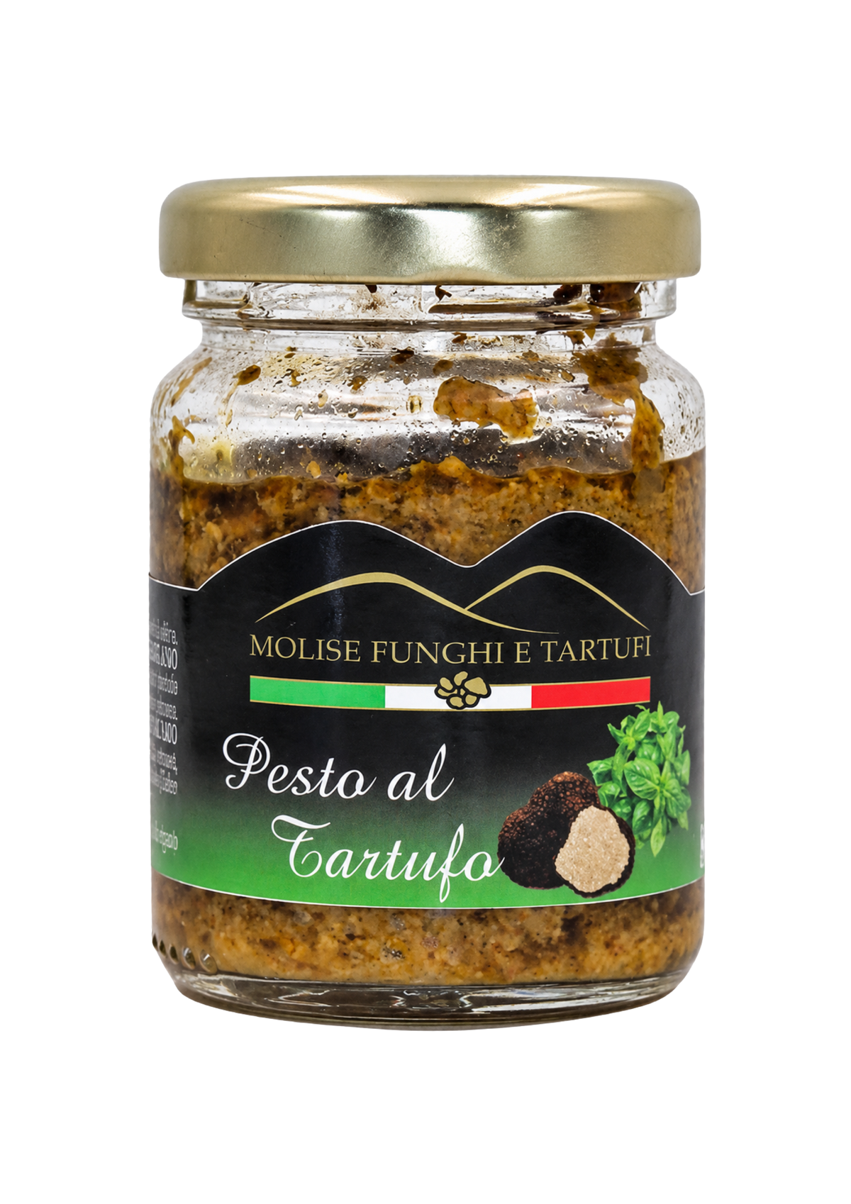 Vasetto di pesto di basilico al tartufo nero estivo con olio extra vergine d'oliva di Molise Funghi e Tartufi vendita all'ingrosso a ristoranti pizzerie bar negozi gastronomie laboratori cucine professionali per aperitivi e pasta 