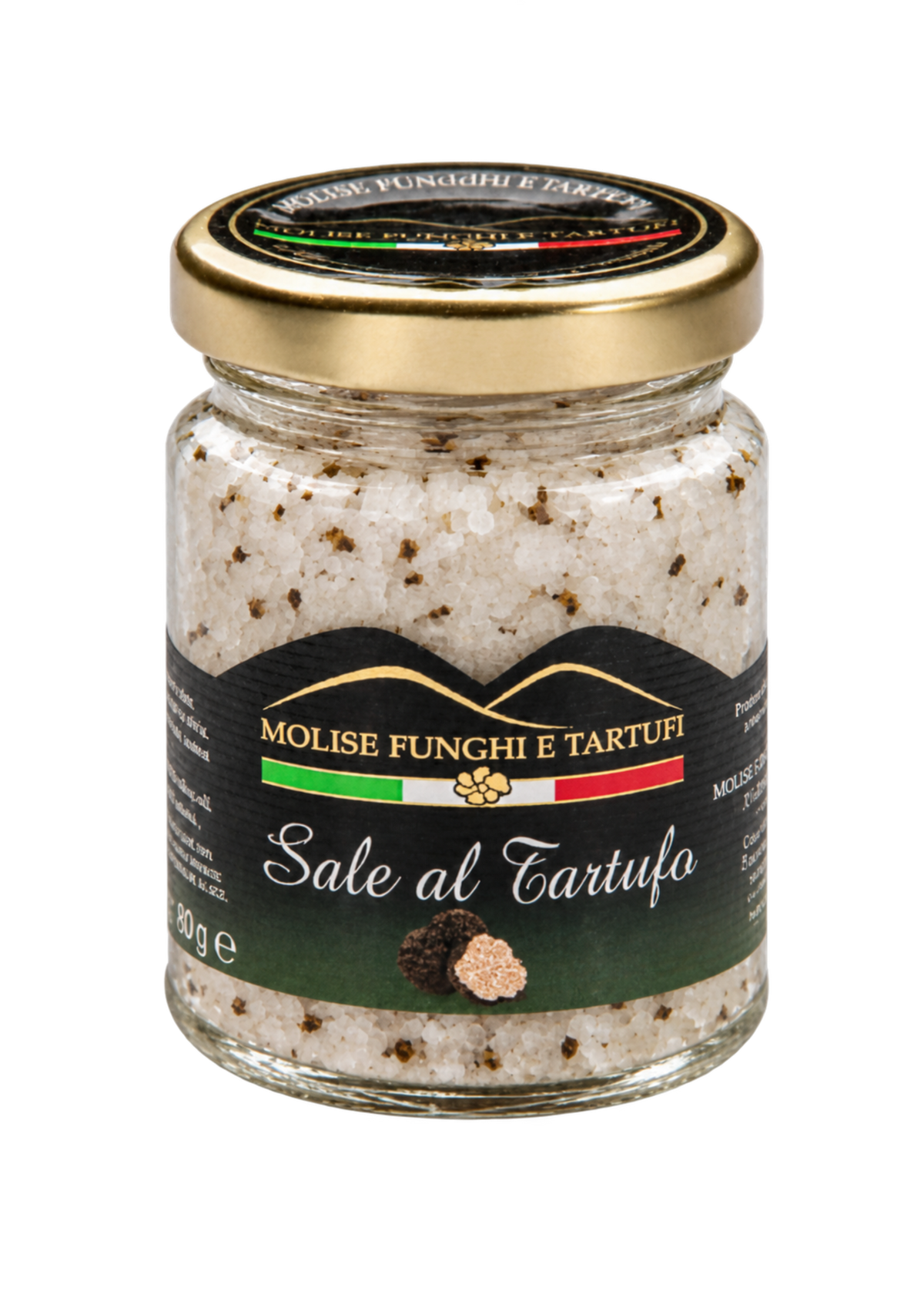 Vasetto di sale al tartufo nero estivo di Molise Funghi e Tartufi vendita all'ingrosso a ristoranti pizzerie bar negozi gastronomie laboratori cucine professionali per aperitivi vegani pasta carne