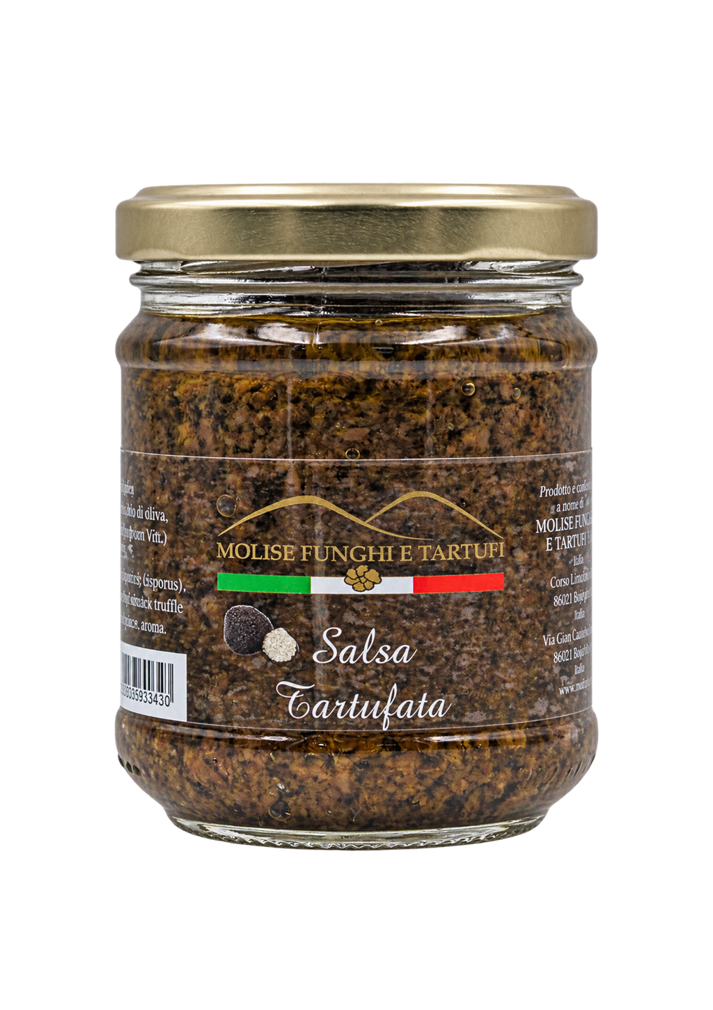 Vasetto di salsa tartufata al tartufo nero estivo Molise Funghi e Tartufi vendita all'ingrosso a ristoranti pizzerie bar negozi gastronomie laboratori cucine professionali per aperitivi vegani pasta carne