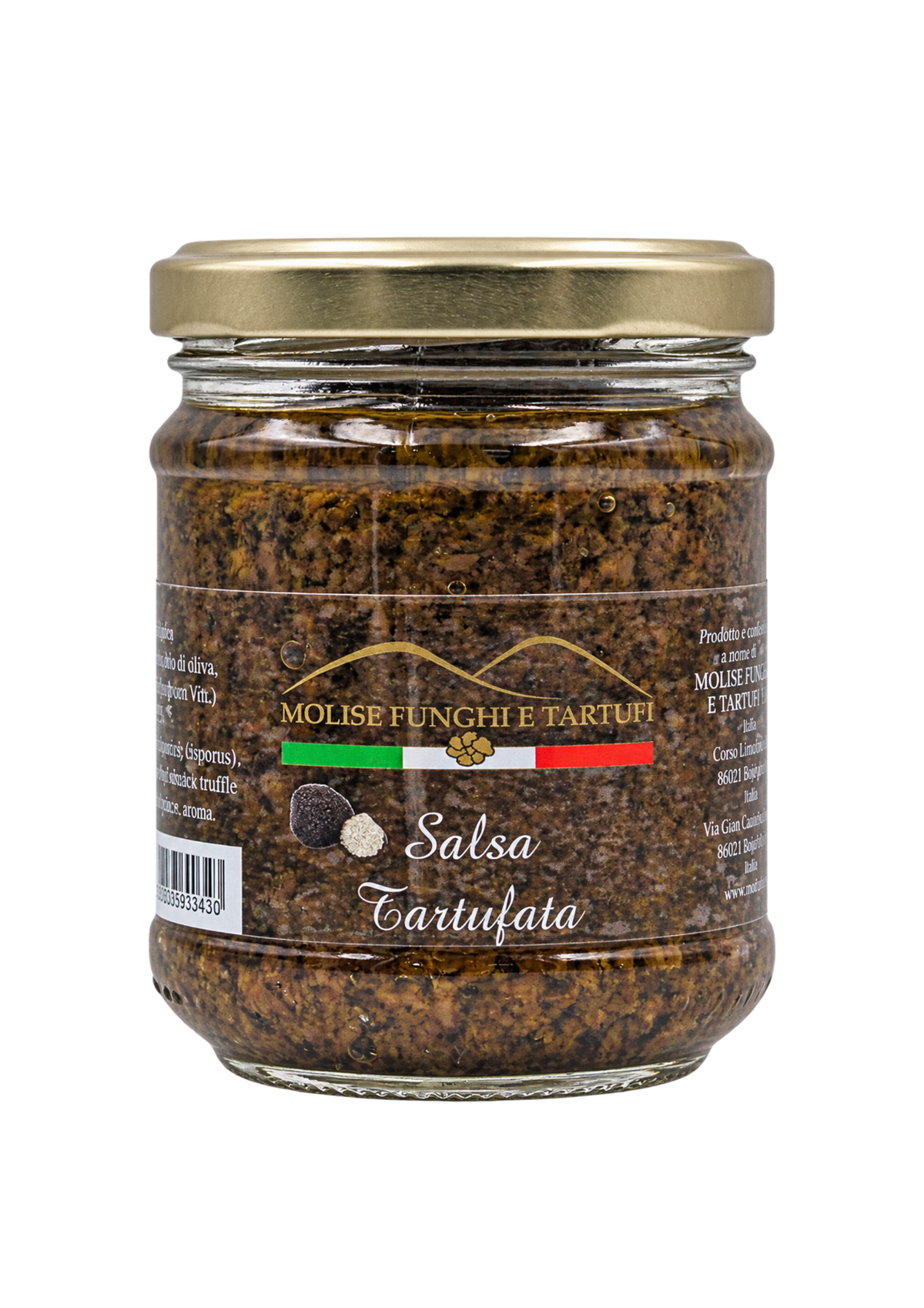 Vasetto di salsa tartufata al tartufo nero estivo Molise Funghi e Tartufi vendita all'ingrosso a ristoranti pizzerie bar negozi gastronomie laboratori cucine professionali per aperitivi vegani pasta carne