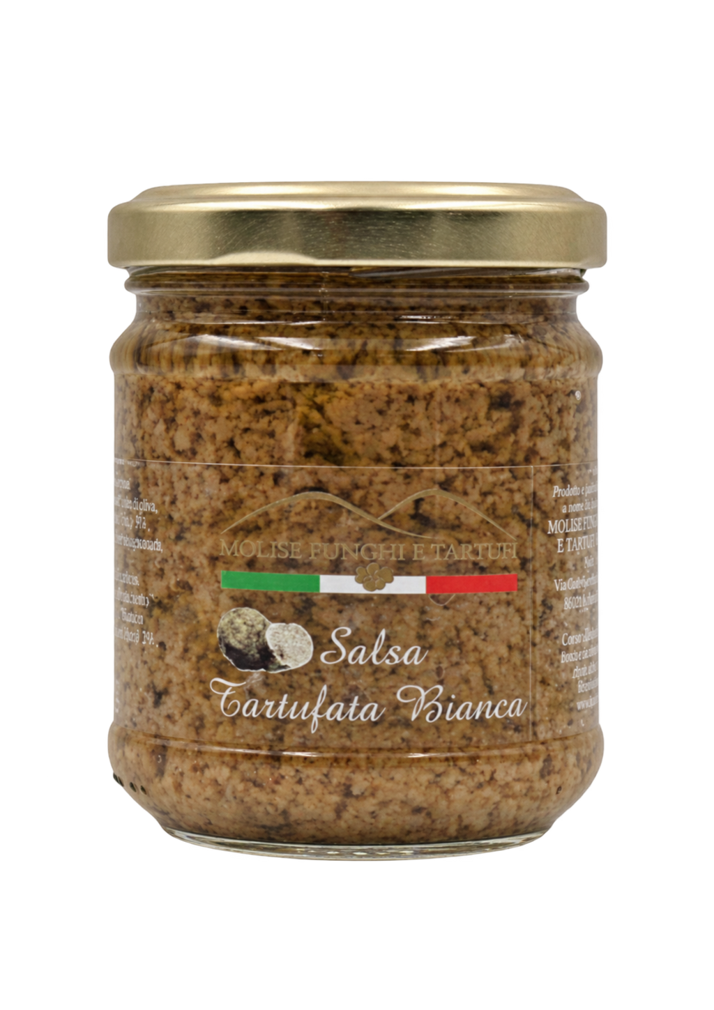 Vasetto di salsa tartufata bianca con tartufo bianchetto e bianco pregiato Molise Funghi e Tartufi vendita all'ingrosso a ristoranti pizzerie bar negozi gastronomie laboratori cucine professionali per aperitivi vegani pasta carne