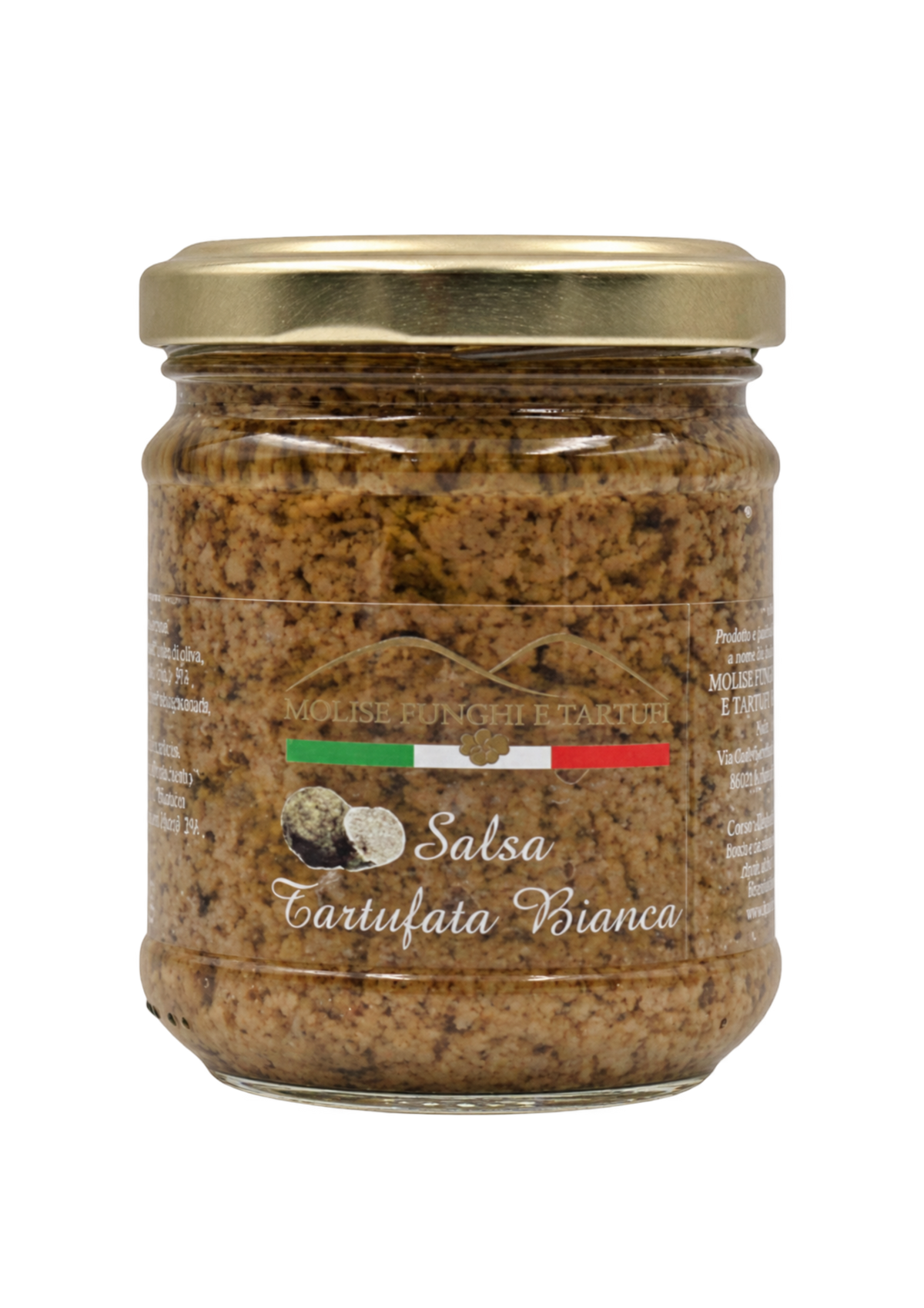 Vasetto di salsa tartufata bianca con tartufo bianchetto e bianco pregiato Molise Funghi e Tartufi vendita all'ingrosso a ristoranti pizzerie bar negozi gastronomie laboratori cucine professionali per aperitivi vegani pasta carne